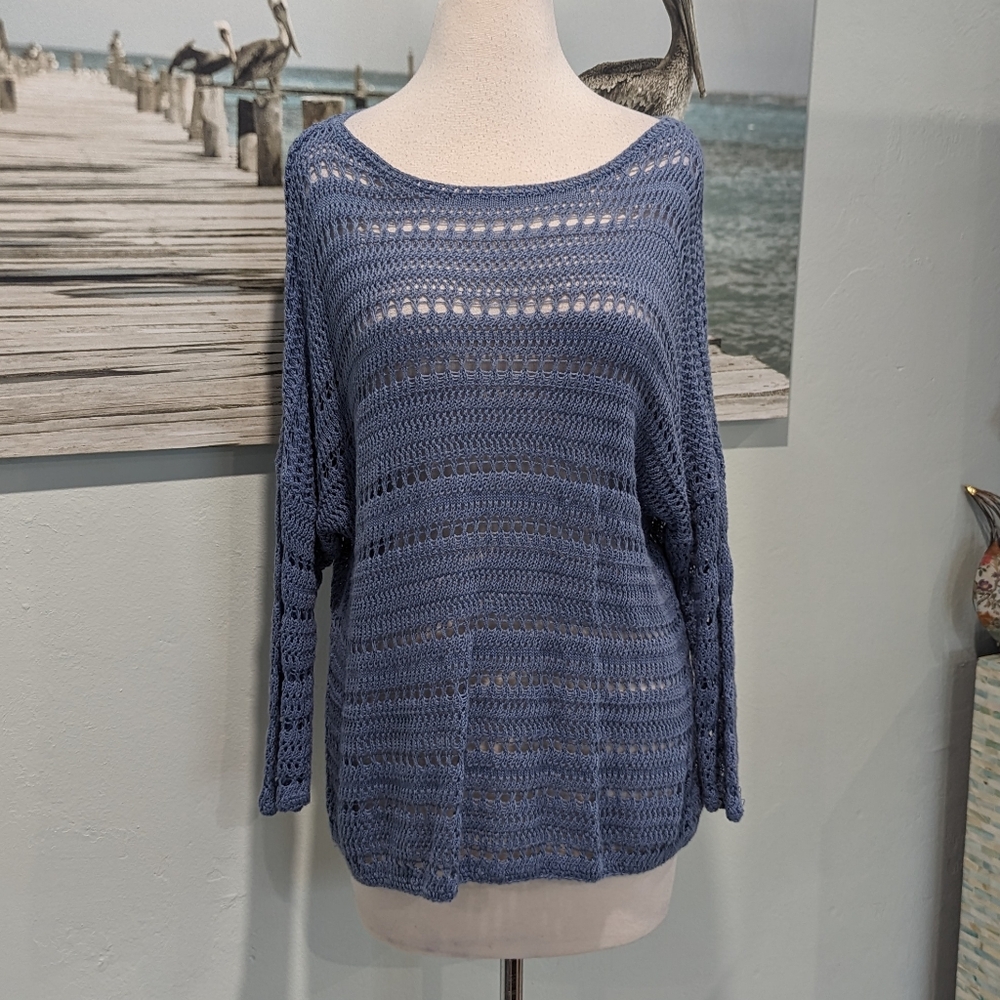 Victoria's Secret Open-Weave Scoop Neck Sweater in Dusty Blue